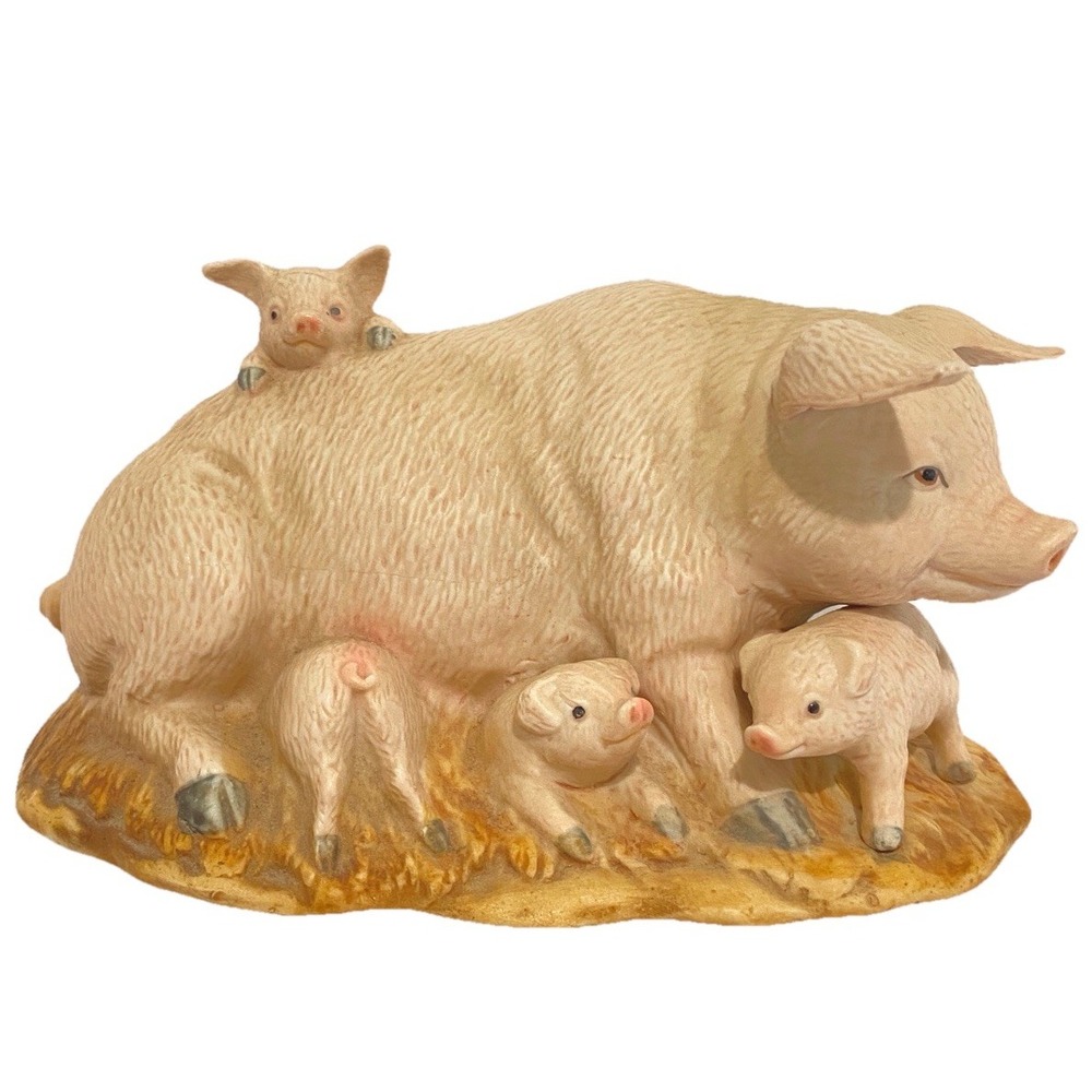Homco Porcelain Pig & Piglets Figurine Mother & Babies Farmhouse Decor